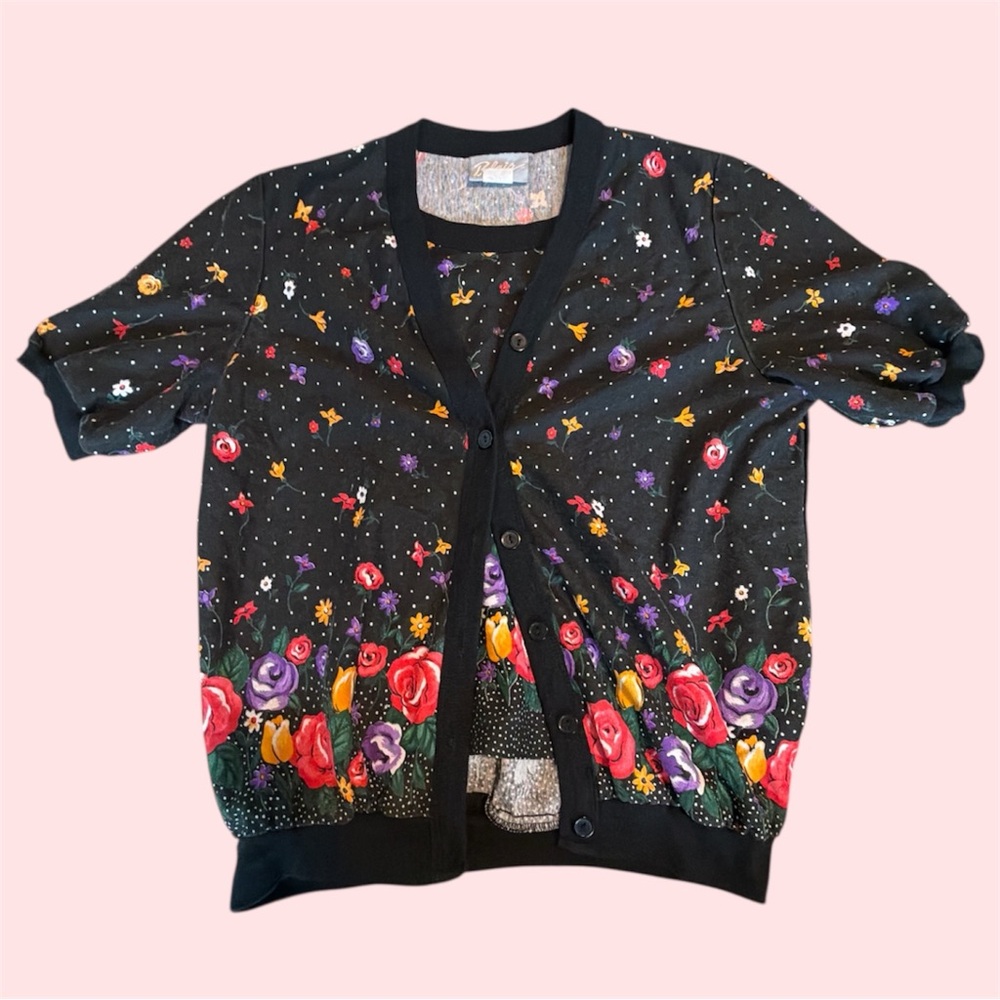 Vintage Blair 90s black floral short sleeve top with built in tank